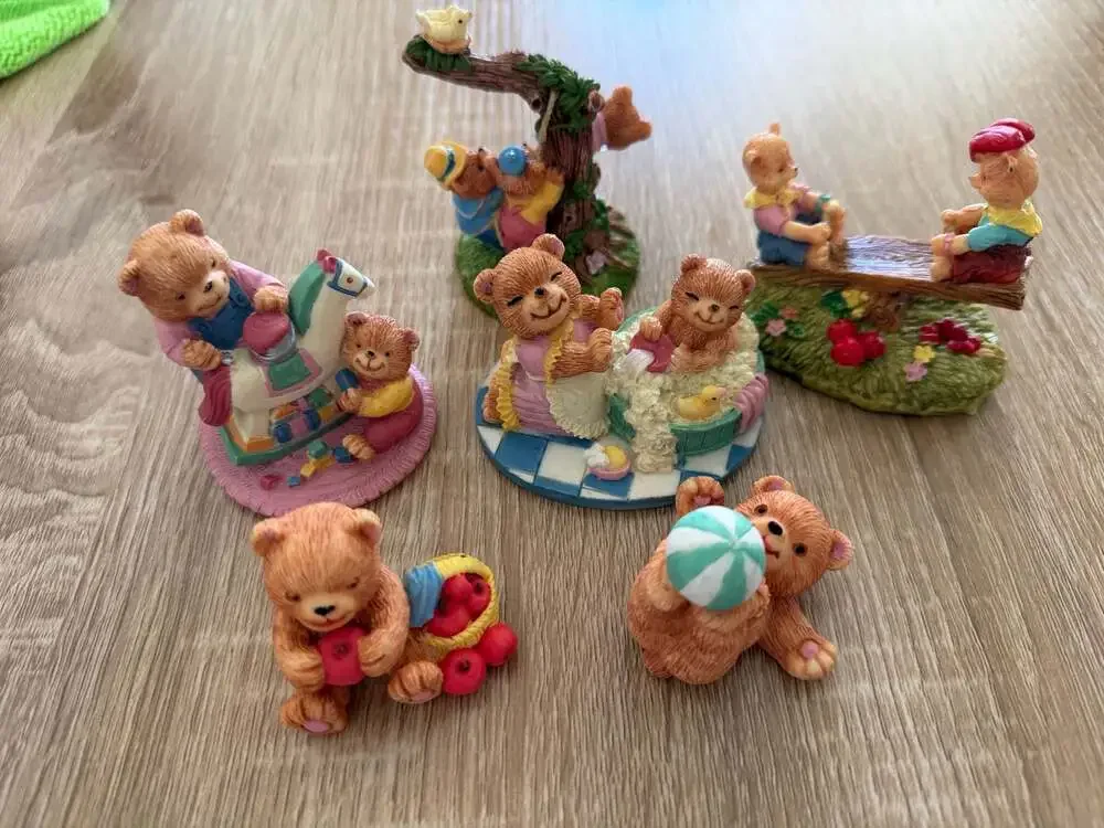 Vintage Miniature Teddy Bear Figurines Collection - Set of 6 Resin Statues